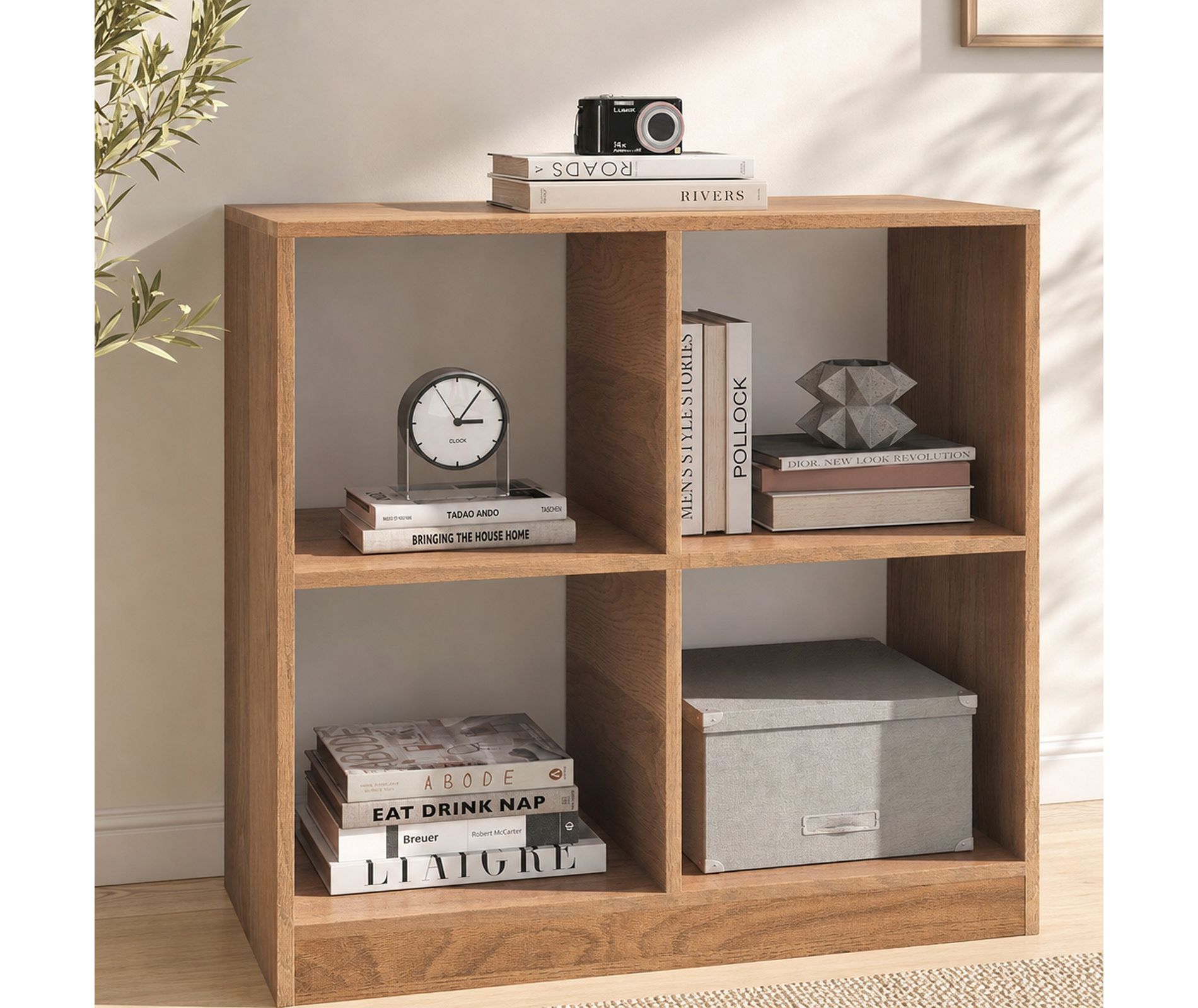 4-Cube Kids Bookshelf with Open Shelves and Toy Storage Organizer for Playroom Nursery