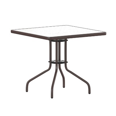 Emma and Oliver 31.5" Square Tempered Glass Metal Table with Smooth Ripple Design Top
