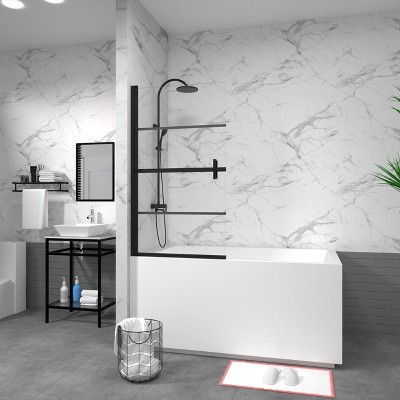 VYNXARIA Bathtub Screen Panel Shower Door 180¡ã Pivot, Black