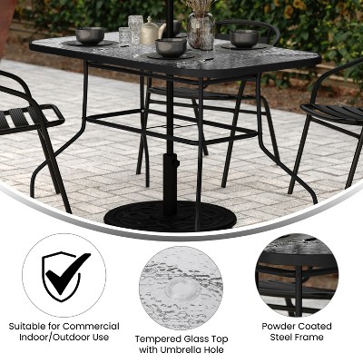 Black Steel Frame Rectangular Patio Table with Clear Glass Top