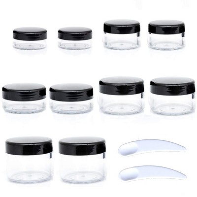 10pcs Small Travel Containers, Black Sample Containers with Screw Lids, 5 Size 3/5/10/15/20 Gram
