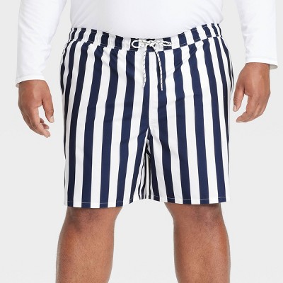 Men's Big & Tall 7" Striped Swim Shorts - Goodfellow & Co™ Navy/White 2XL