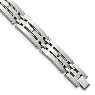 Black Bow Jewelry Mens 1/10 Ctw Blk Diamond Stainless Steel 11mm Link Bracelet, 8.75 In