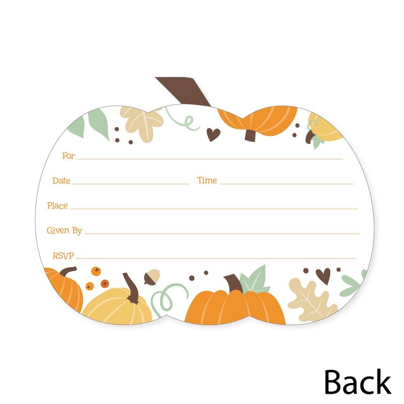 Big Dot of Happiness Little Pumpkin - Shaped Fill-In Invitations - Fall Birthday Party or Baby Shower Invitation Cards with Envelopes - Set of 12, 5 of 8