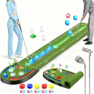 9FT Green Golf Practice Training Mat with Balls,Glow Cups, Irons & Putters Indoor or OUtdoor For Kids and Adults - 1 of 4