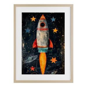 Stupell Industries Blast Off Rocketship Framed Print Under Glass Art - 1 of 4