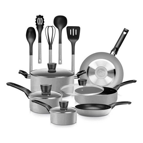 Serenelife 15 Piece Essential Home Heat Resistant Non Stick Kitchenware  Cookware Set W/ Fry Pans, Sauce Pots, Dutch Oven Pot, And Kitchen Tools,  Black : Target