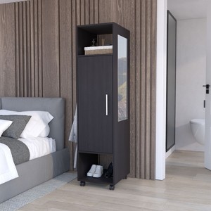 Gulches Modern 63" Tall Wardrobe Cabinet, One-Door, Black Finish, Mirror, 3 Shelves, Hanging Rod - 1 of 4