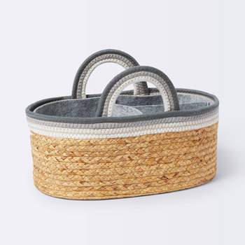 Braided Water Hyacinth Decorative Container with Coiled Rope Handles - Gray - Cloud Island™