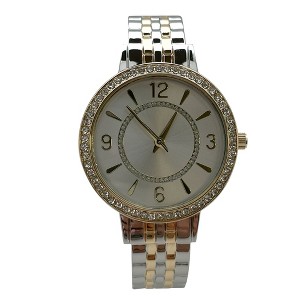 Olivia Pratt Round Face Rhinestone Bezel Textured Bangle Women Watch - 1 of 3