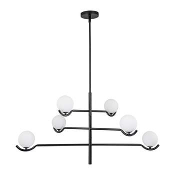 C Cattleya 6-Light Black Tiered Sputnik Chandelier with White Opal Glass, Adjustable height and G9 Bulb Included