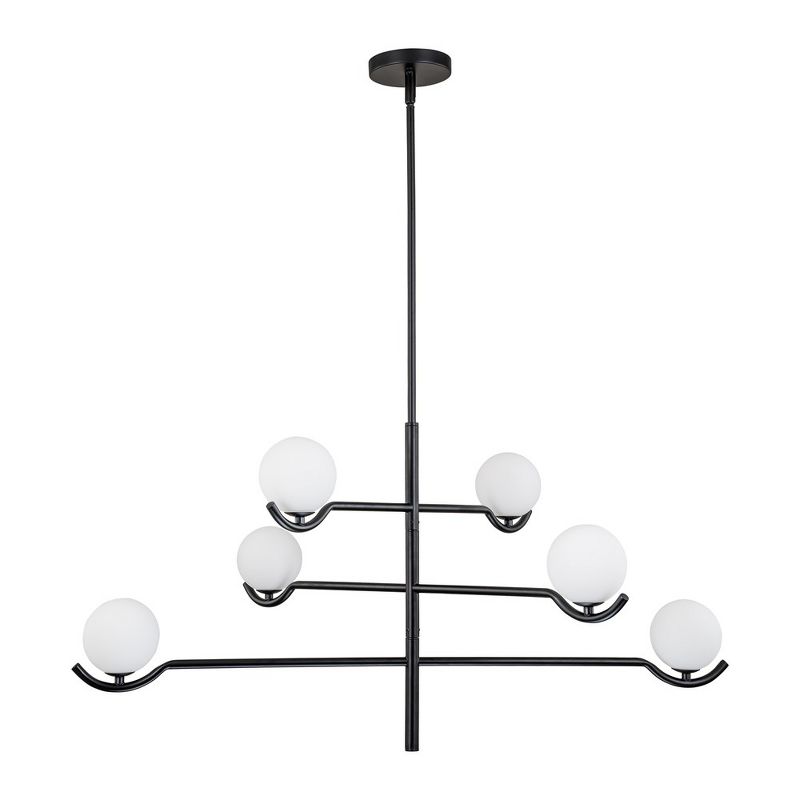 C Cattleya 6-Light Black Tiered Sputnik Chandelier with White Opal Glass, Adjustable height and G9 Bulb Included, 1 of 9
