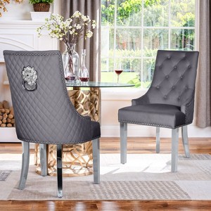 IULULU Dining Chairs Set of 2 with Stainless Steel Legs and Lion Head Handles - 1 of 4