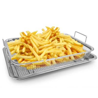 iMountek 2Pcs Air Fryer Basket Tray, 15.35x11.61in Stainless Steel, Non-Stick, Dishwasher Safe, Oven Pan silver