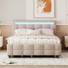 Okak Queen Platform Bed Frame with Upholstered and LED Frame No Box Spring Needed Linen Fabric Bed with Twin XL Trundle & 2 drawers, Beige - 2 of 4
