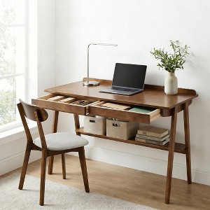 GDFStudio Stefan Modern Solid Wood Writing Desk with 2 Drawers and
