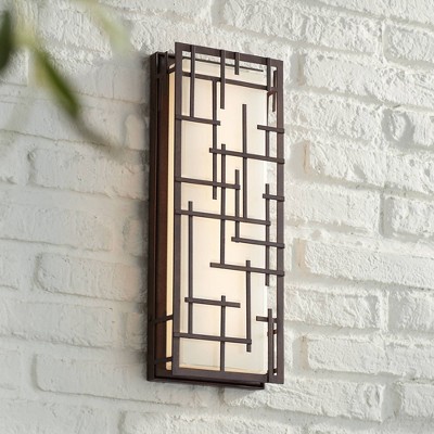Modern Bronze LED Outdoor Wall Light with White Cased Glass