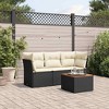 vidaXL 4 Piece Patio Sofa Set with Cushions Black Poly Rattan - Black and Cream - 2 of 4