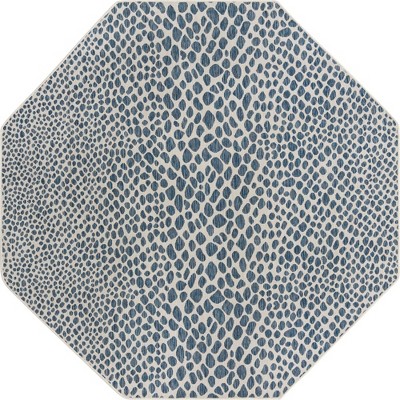 Blue and White Octagon Synthetic Outdoor Rug