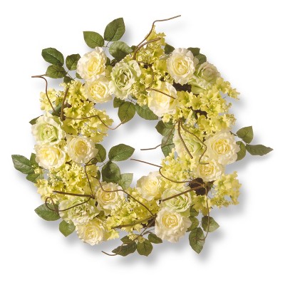 Artificial Rose Wreath Cream 24" - National Tree Company