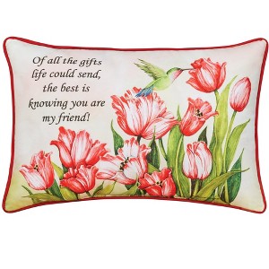 Collections Etc My Friend Tulips and Hummingbird Sentimental Accent Pillow Red - 1 of 2