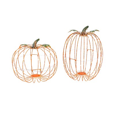 GIL Set of 2 Assorted Electric Metal Harvest Pumpkins with Warm White Lights