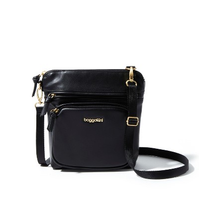 Baggallini Women's Flap Crossbody with Chain, Black/Gold Hardware