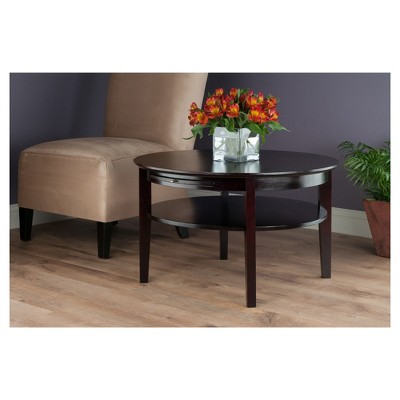 Traditional Amelia Round Espresso Wood Coffee Table with Storage