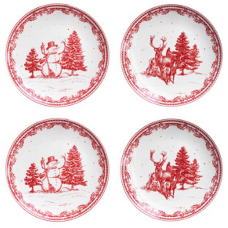American Atelier Christmas Salad Plate, Set of 4, Dessert and Appetizer Plates, Vintage Style Dinnerware, Red Holiday Dishes, Dishwasher Safe,8 Inch, 5 of 6