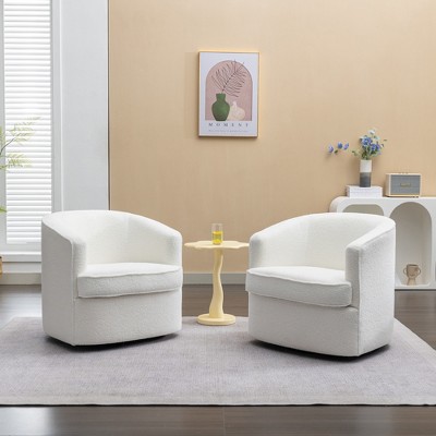 SEYNAR Modern Boucle Upholstered 360 Degree Swivel Accent Club Chair Set of 2,White,29.5''W*29.5''D*28.7''H
