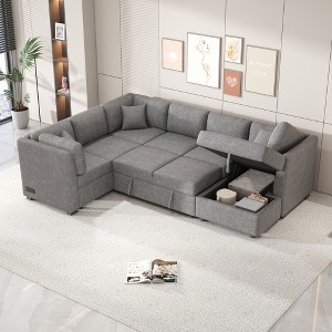 Whisen 108.6" U-Shaped Sectional Sofa Bed with USB Ports, Power Sockets & Storage - 1 of 4