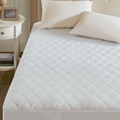 Queen White Cotton Blend Heated Mattress Pad with Quilted Top