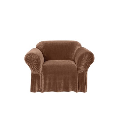 Stretch Plush Cinched Arm Chair Slipcover Brown - Sure Fit