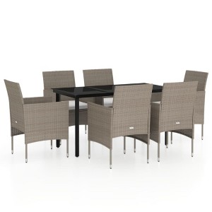 vidaXL 7 Piece Patio Dining Set with Cushions Beige and Black - 55.1" Table Length 6 Items - 1 of 4