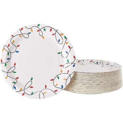 Juvale Disposable Plates - 80-Count Paper Plates, Christmas Holiday Party Supplies for Appetizer, Lunch, Dinner, Dessert, Christmas Lights Design,