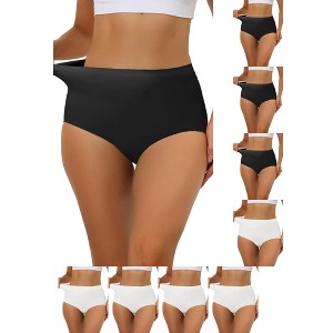 INSPIRE CHIC Women's Elastic High-Waisted Unlined Breathable No-Show Hipster Underwear 9 Packs - 1 of 4