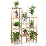 Costway Bamboo 9-Tier Plant Stand Utility Shelf Free Standing Storage Rack Pot Holder