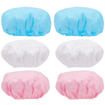 Juvale 6 Pack Bouffant Bath Shower Caps, Hair Caps for Women, in White, Blue & Pink