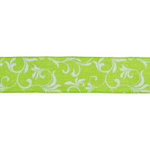 Northlight Green with White Floral Design Wired Craft Ribbon 2.5" x 10 Yards - 1 of 3