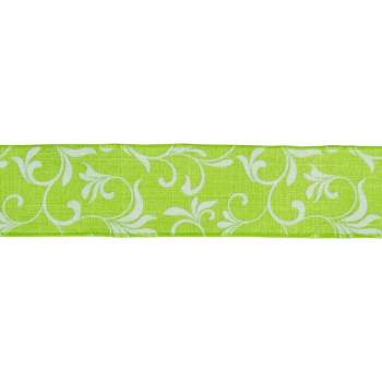Northlight Green with White Floral Design Wired Craft Ribbon 2.5" x 10 Yards