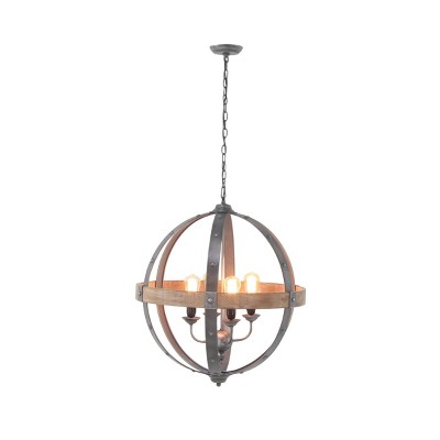 68" x 27" Iron and Fir Wood Sphere Pendant Lamp - Olivia & May