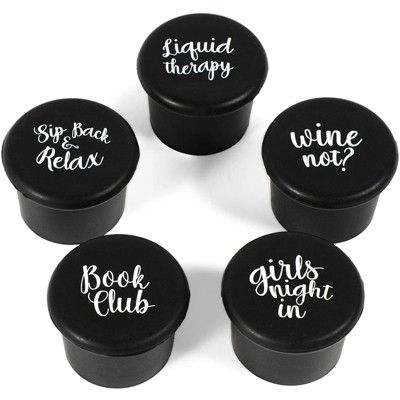 Okuna Outpost 5 Pack Reusable Wine Bottle Stoppers Gift Set, Silicone (1 Inch)