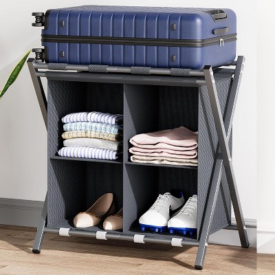 Luggage Rack with storage, Guest Room Folding Suitcase Stands, Holds up to 120 lb, Space Saving Suitcase Holders for guest roomack
