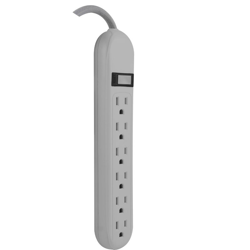 Cordinate 6 Outlet Grounded Power Strip with 3&#39; Braided Cord White/Gray, 4 of 8