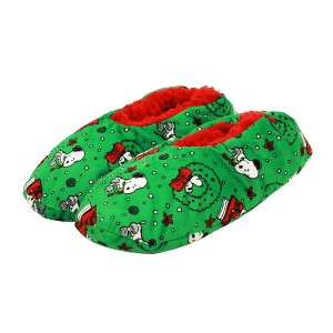Peanuts Snoopy Holiday Print Youth Green Slipper Socks - 1 of 4