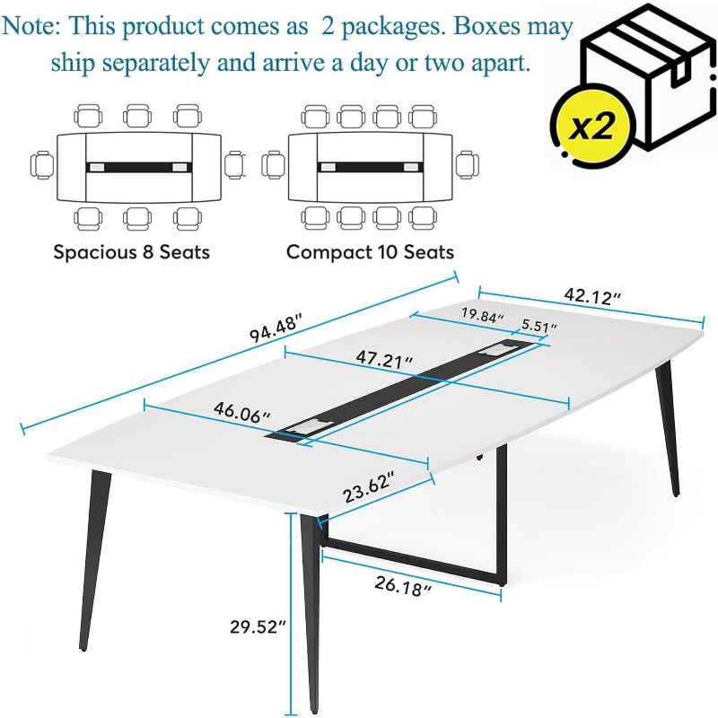 Tribesigns 8FT Conference Table, Boat Shaped Meeting Table with Rectangle Grommet, Modern Seminar Boardroom Table for Office, 3 of 9