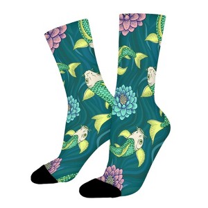Flower And Fish Women Printed Crew Socks Funny Funky Socks Soft Polyester Novelty Gifts for Artists Men - 1 of 1