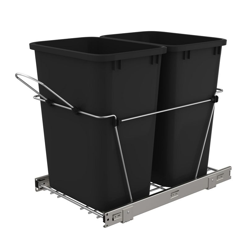 Rev-A-Shelf Double 35 Qt Full Extension Pull-Out Bottom Mount Kitchen Trash Can Waste Bin Containers & Flip Top Waste Bin Lid, Black, 2 of 7