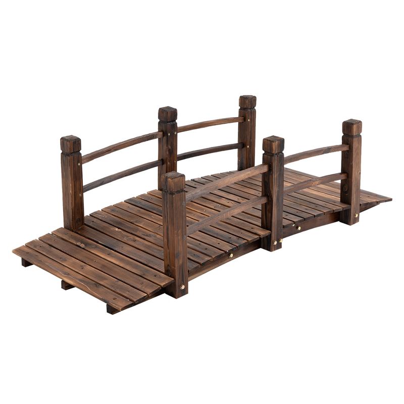 Outsunny 5 ft Wooden Garden Bridge Arc Stained Finish Footbridge with Railings for your Backyard, 4 of 9