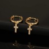 Gold Huggie Small Hoop Earrings with Charm Personalized /Star/Cross/Lock/Key 18k Gold Plated Crystal Drop Dangle Earrings for Women - 3 of 4